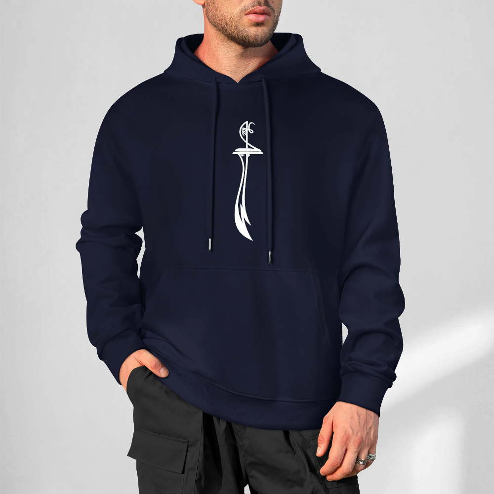 Mens-cotton-hoodie-with-zulfiqar-in-navy