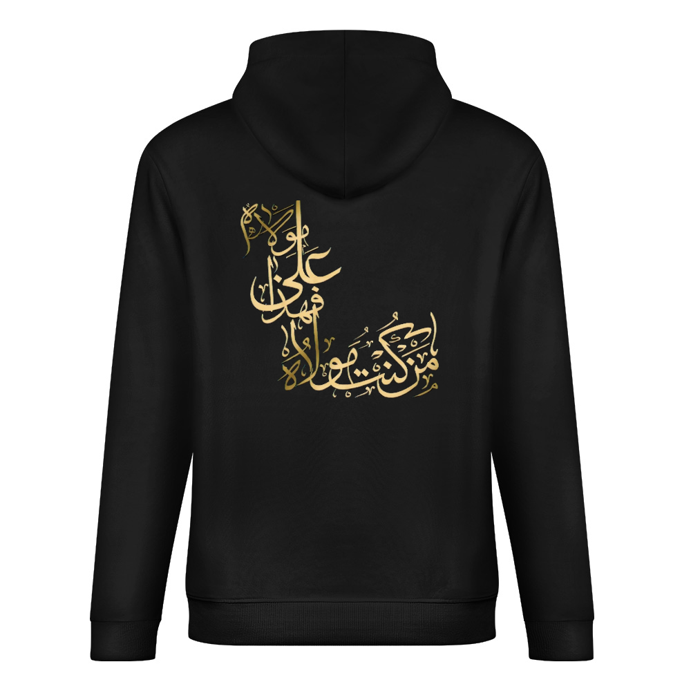 Mens-cotton-hoodie-with-man-kunta-mola-print-in-black-gold