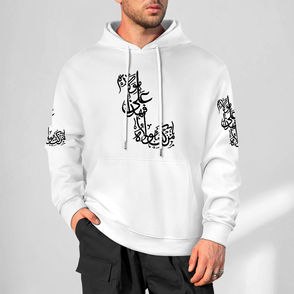 Mens-cotton-hoodie-with-man kunta-mola-print-in-white