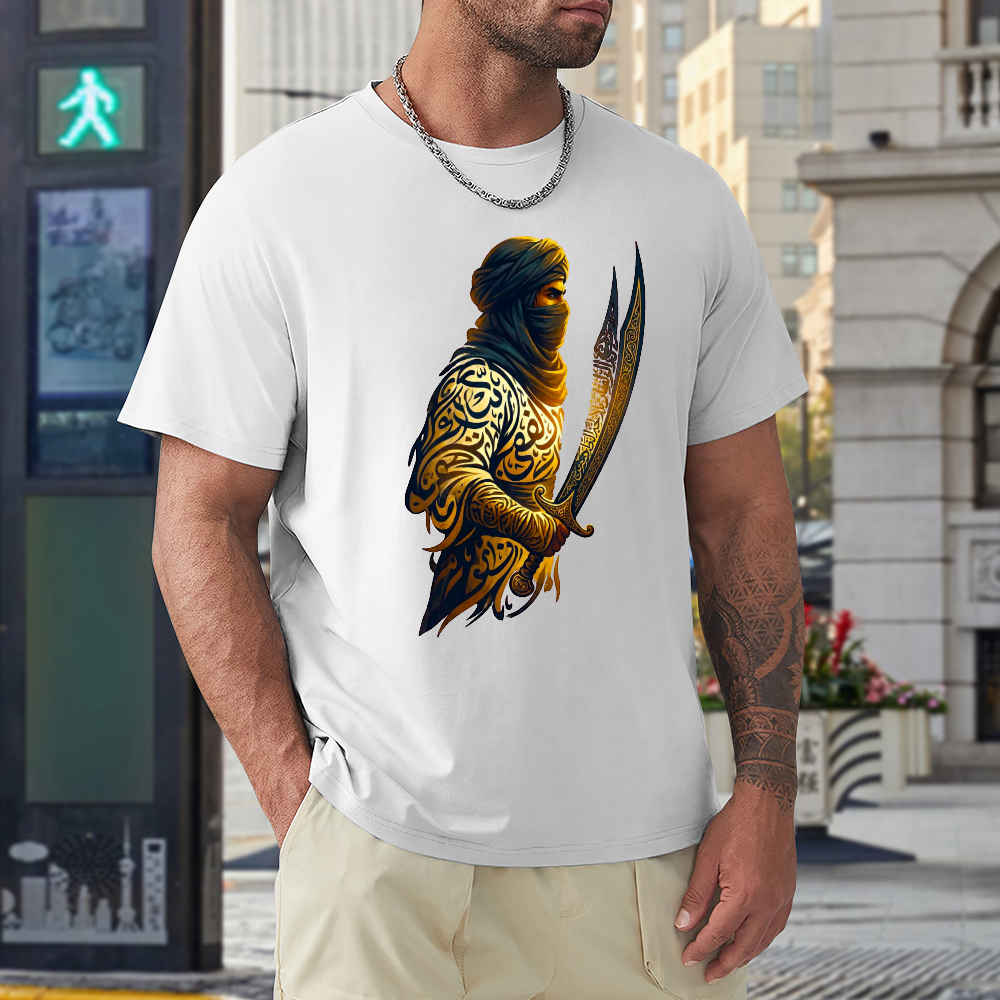 men's-loose-fit-cotton-t-shirt-with-ali-warrior-haider-arabic-text-in-black-yellow-white-blue-darkblue-grey-pink-greyblue-purple-maroon-coffee-brown-apricot