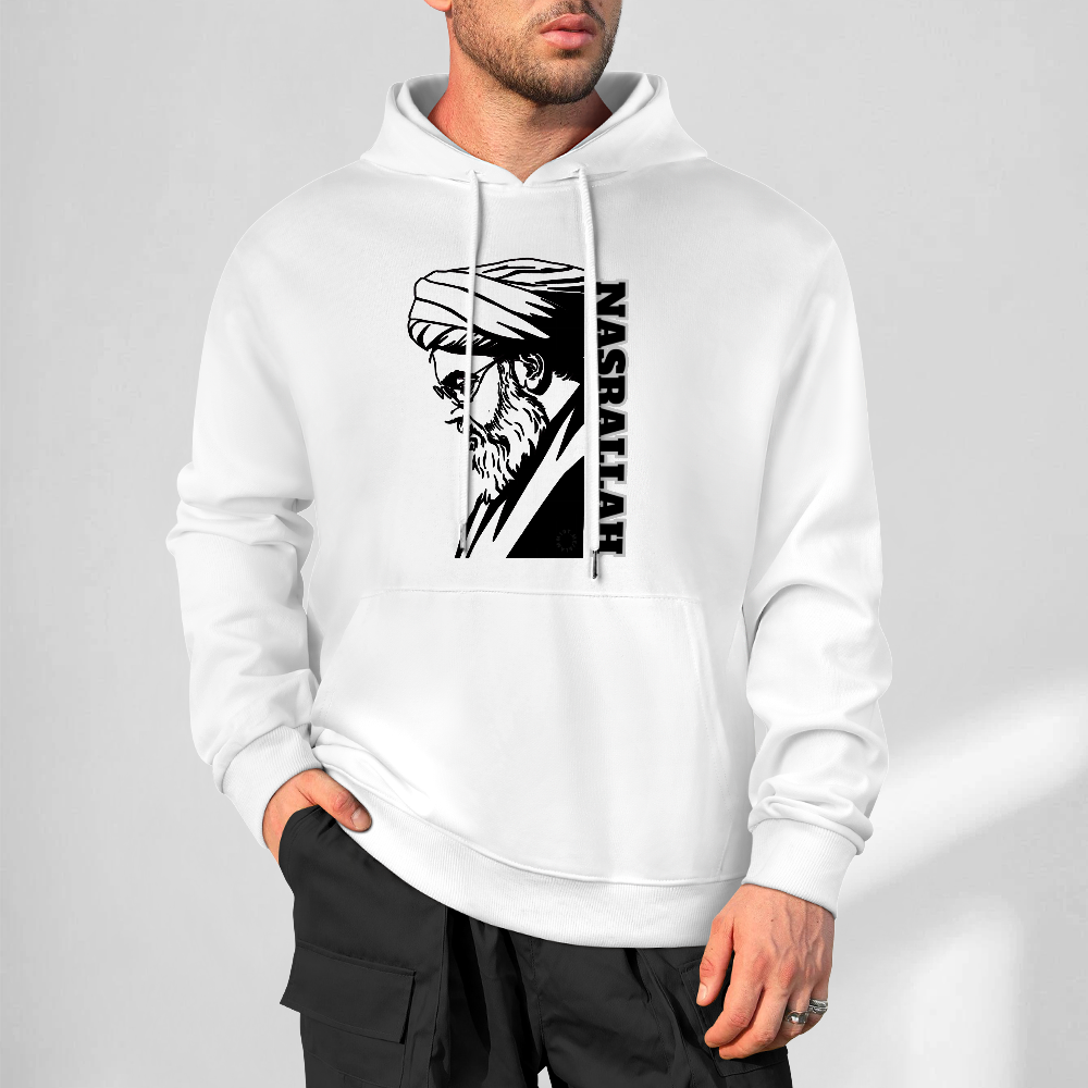 mens-cotton-hoodie-with-nasrallah-in-black-white-grey-light-blue-dark-blue-Grey