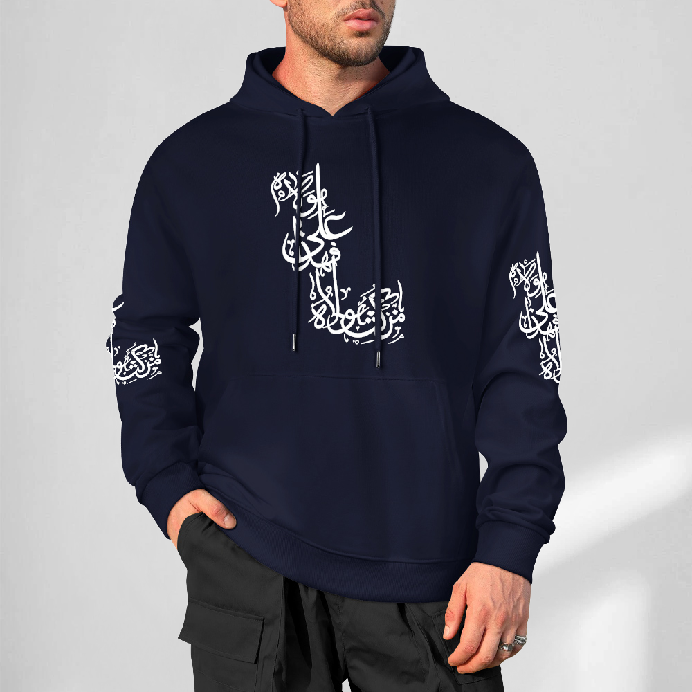 Mens-cotton-hoodie-with-man-kunta-mola-print-in-navy