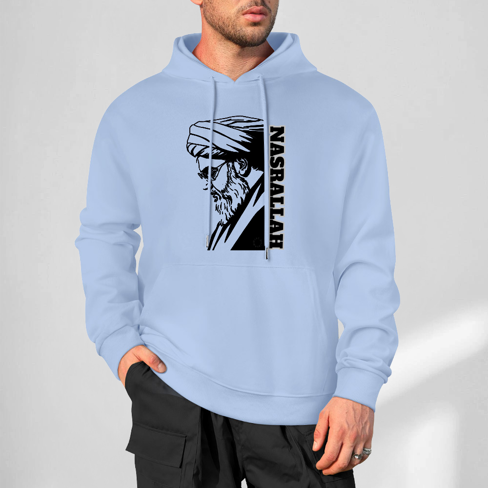 mens-cotton-hoodie-with-nasrallah-in-black-white-grey-light-blue-dark-blue-Grey