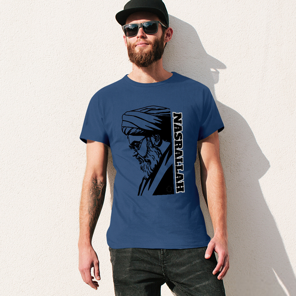 men's-loose-fit-cotton-t-shirt-with-hassan-nasrallah-in-black-yellow-white-blue-darkblue-grey-pink-greyblue-purple-maroon-coffee-brown-apricot