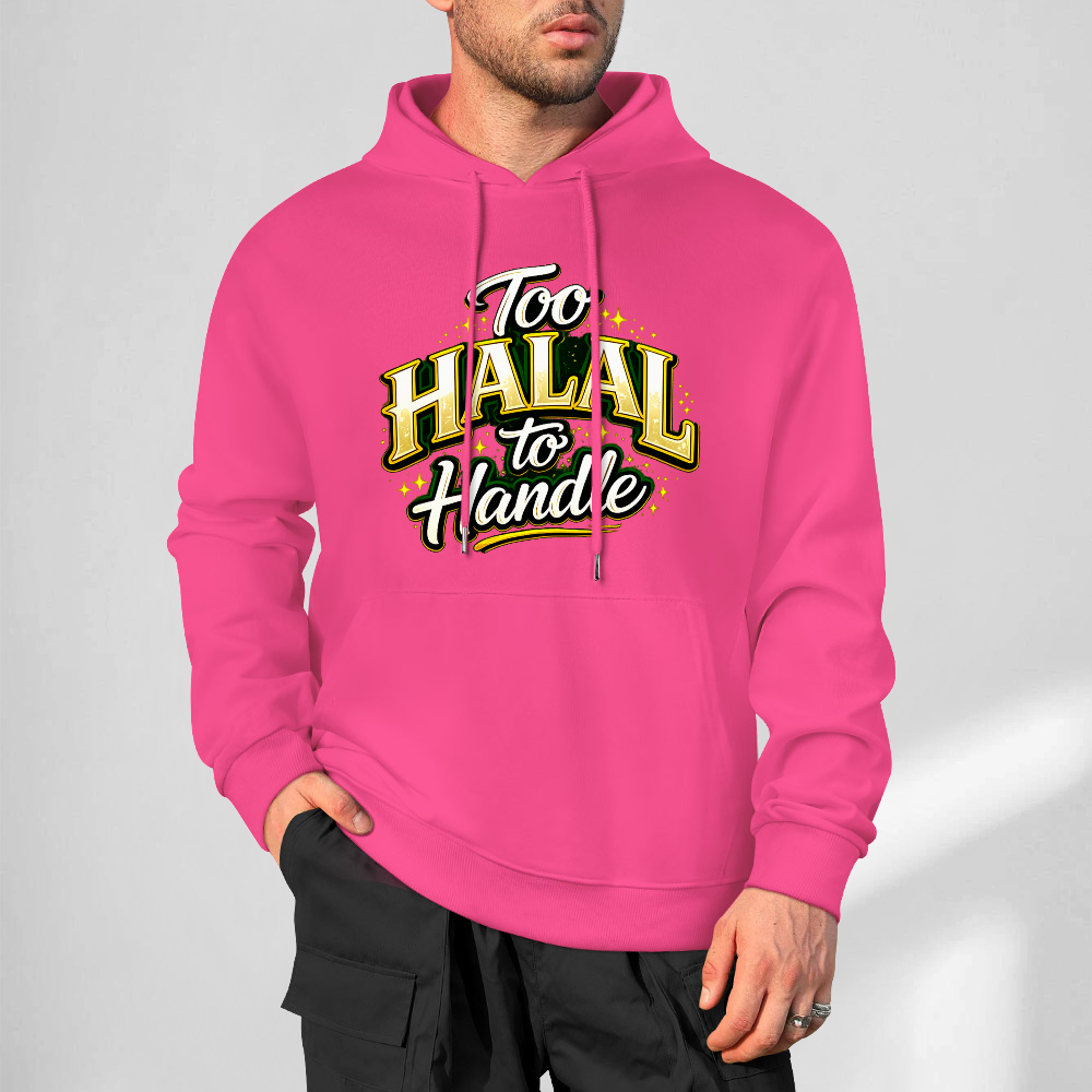 mens-cotton-hoodie-with-too-halal-to-handle-funny-print-in-black-white-magenta-crimson-grey-navy-greyblue-apricot-bordeux-purple-dark-purple
