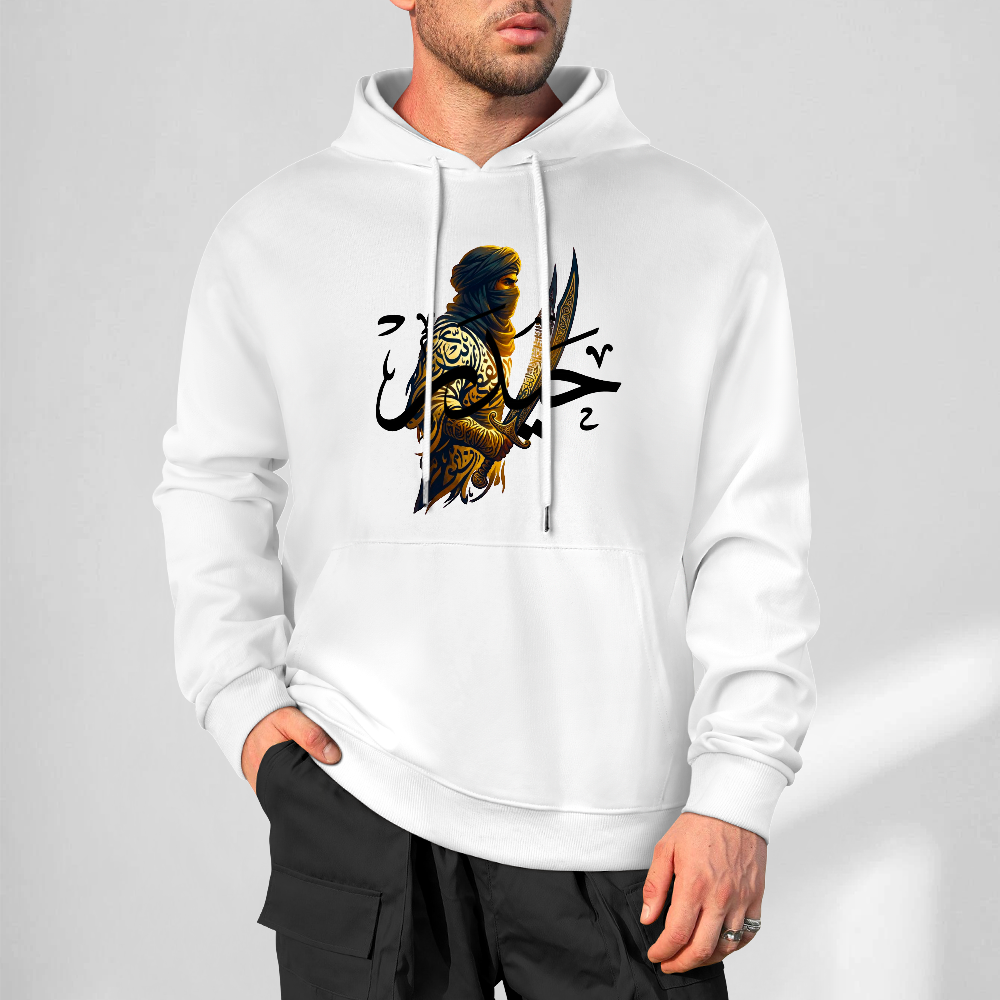 mens-cotton-hoodie-with-ali-warrior-haider-print-in-black-white-magenta-crimson-grey-navy-greyblue-apricot-bordeux-purple