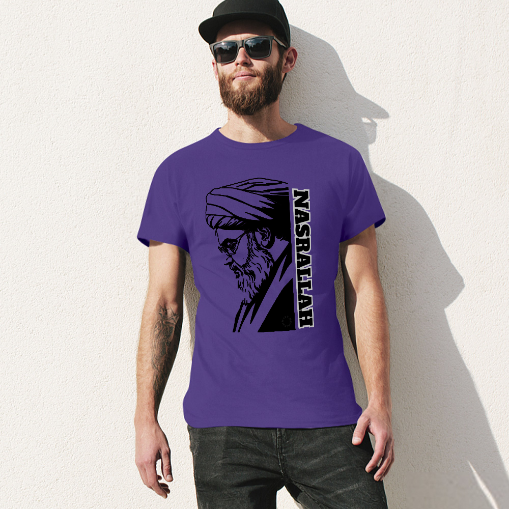 men's-loose-fit-cotton-t-shirt-with-hassan-nasrallah-in-black-yellow-white-blue-darkblue-grey-pink-greyblue-purple-maroon-coffee-brown-apricot