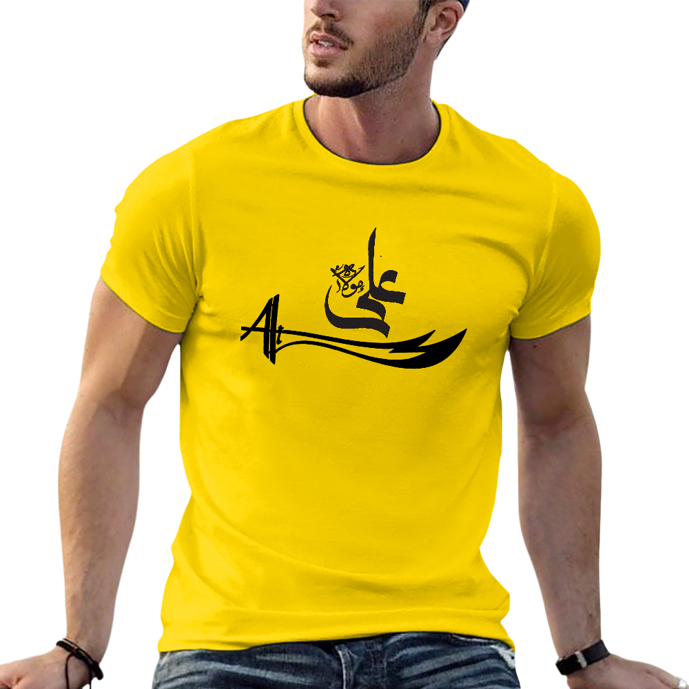 men's-cotton-t-shirt-with-ali-zulfiqar-in-black-yellow-white-blue-darkblue-grey-pink-greyblue-purple-maroon-coffee-brown