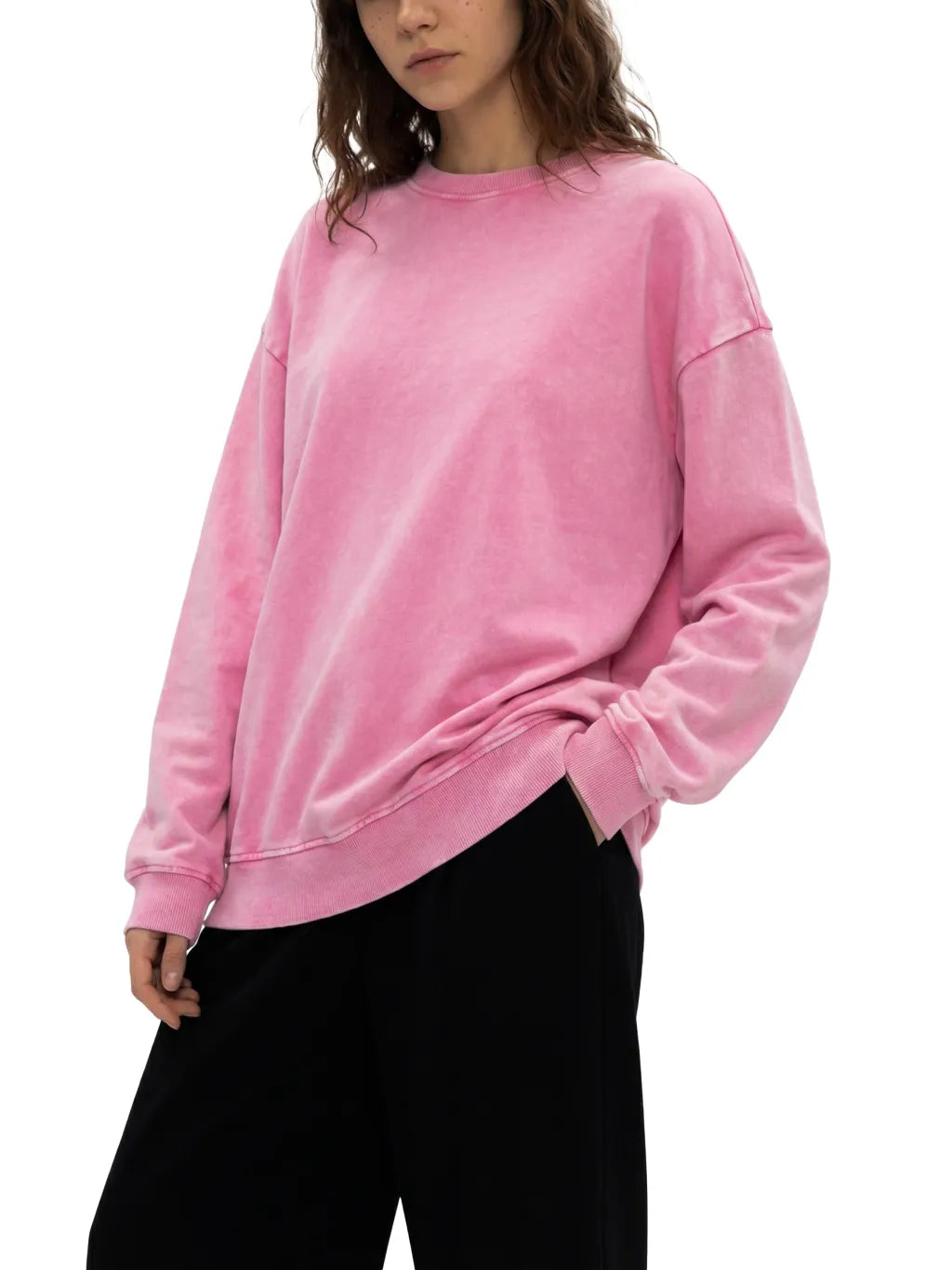 Unisex-snow-washed-oversized-sweatshirt-in-blue-black-khaki-army green-red-pink-white